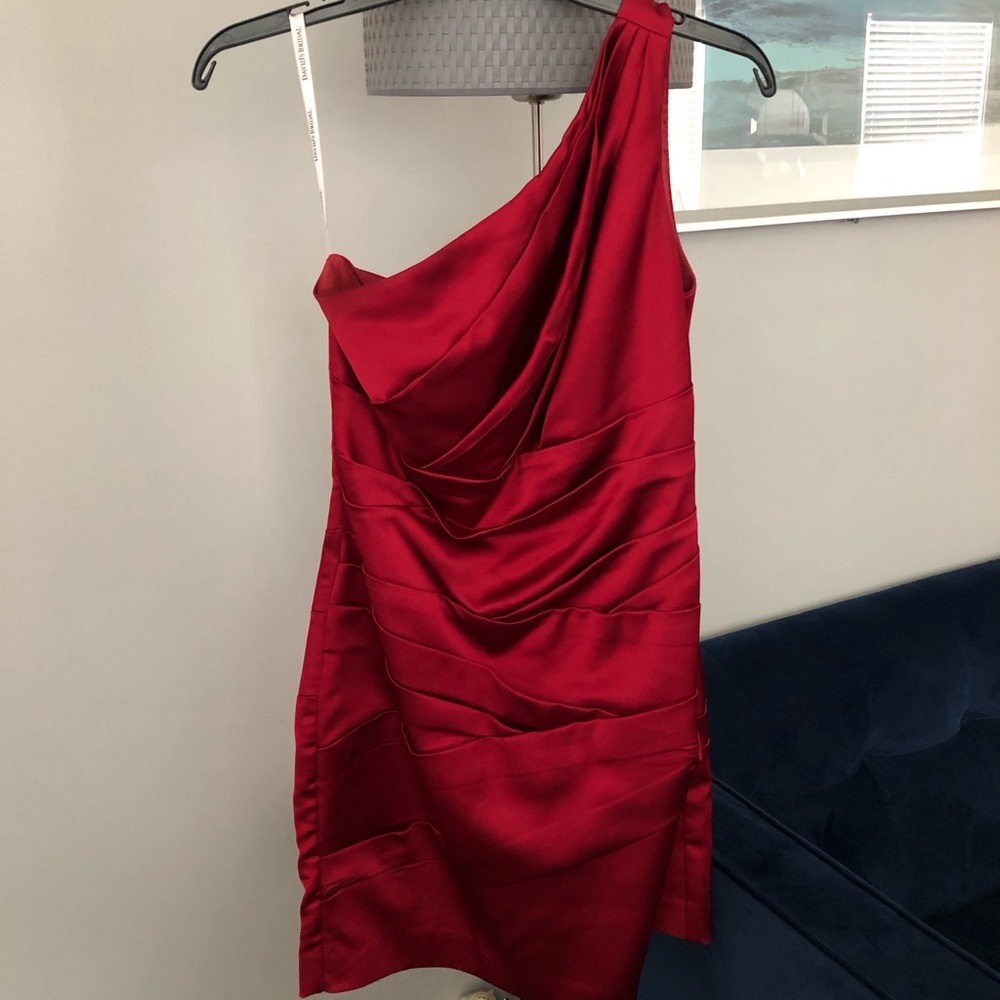 One shoulder short red dress (previously on cover)